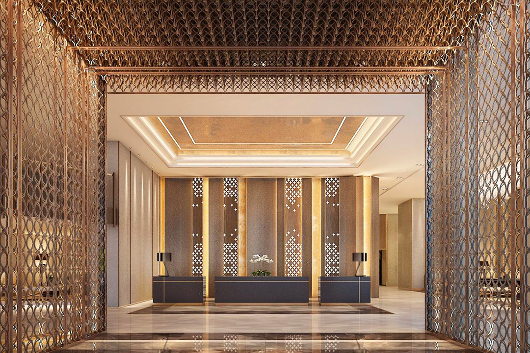 Perspective view at the entrance of Chatrium Grand Bangkok